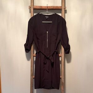 Express Black Long Sleeve Tie-Waist Dress